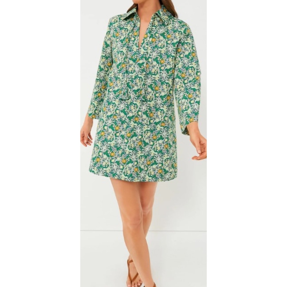 Tuckernuck‎ Hyacinth House Green Floral Cotton Mini Tunic Dress Cottage Boho XXS